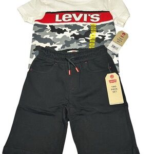 Levi's White and Black Camo T-Shirt with Black Shorts | Boy’s | 6/7